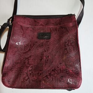 Relic by Fossil Handbag Brown Tooled Paisley Embossed Shoulder Bag Tote Chino